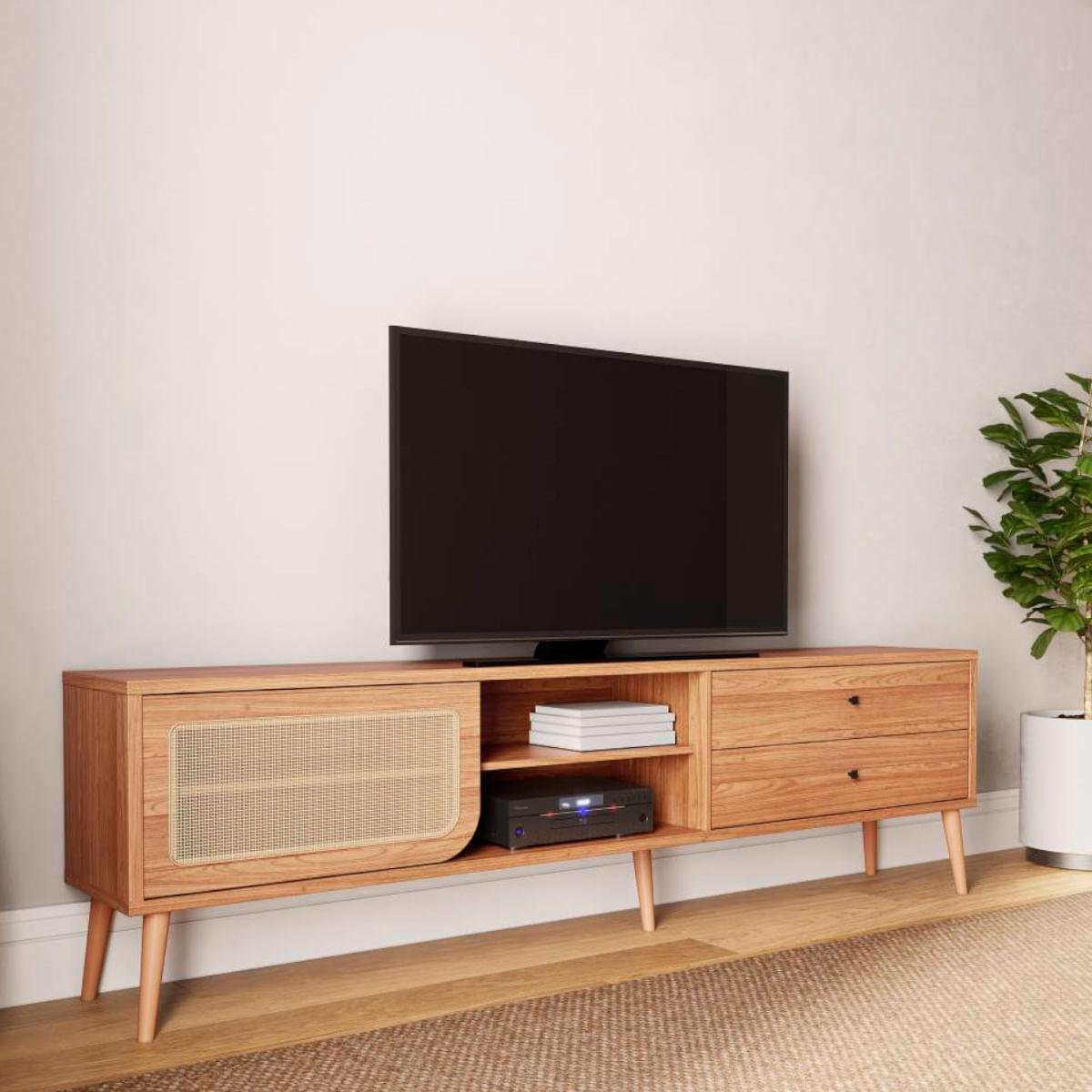 Rack Tela para TV em MDF 220 cm com 2 Gavetas e Porta de Correr Freijó Dalla Costa
