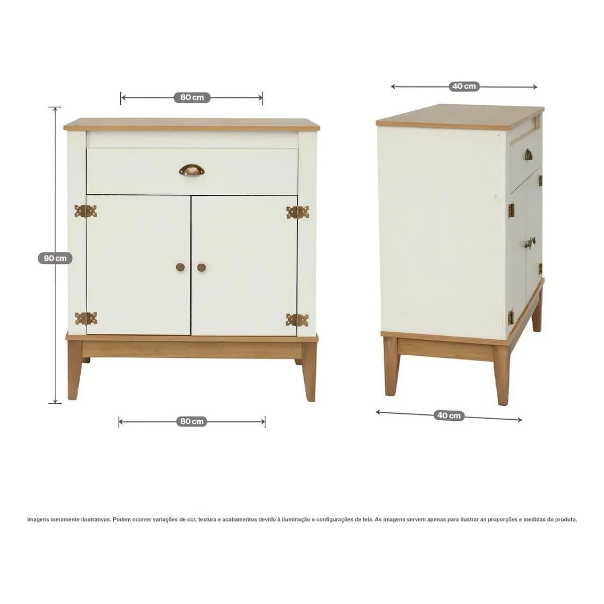 Aparador Colonial 80cm Mel Branco 2 Portas 1 Gaveta Movelbento