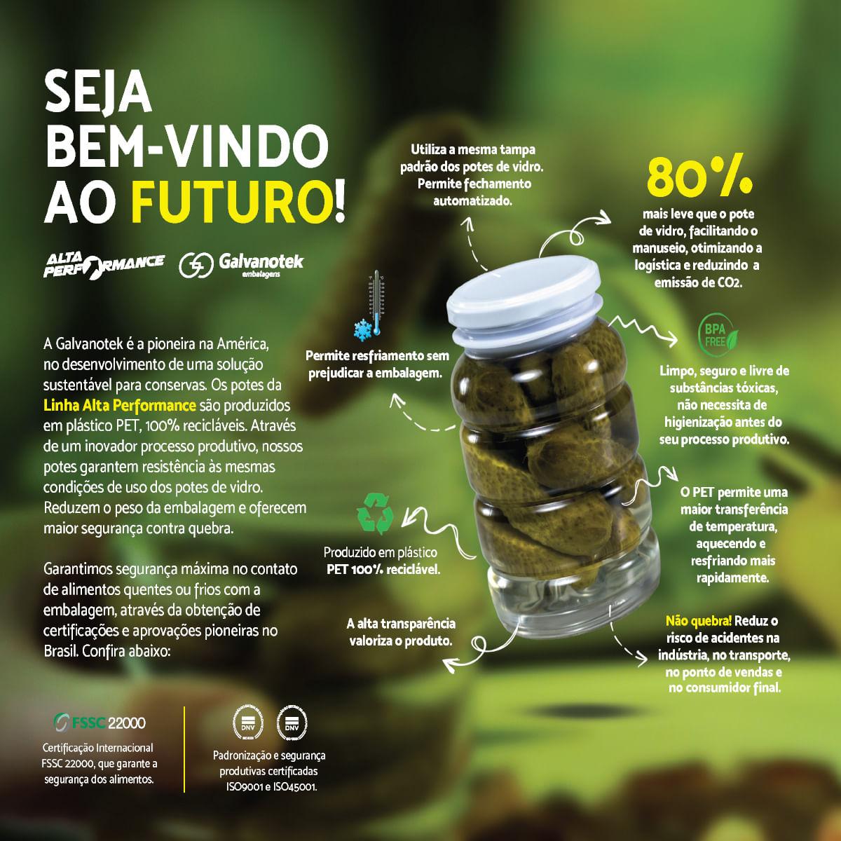 12 Potes para Conservas 550ml Plástico Tampa Alumínio G2500 Galvanotek