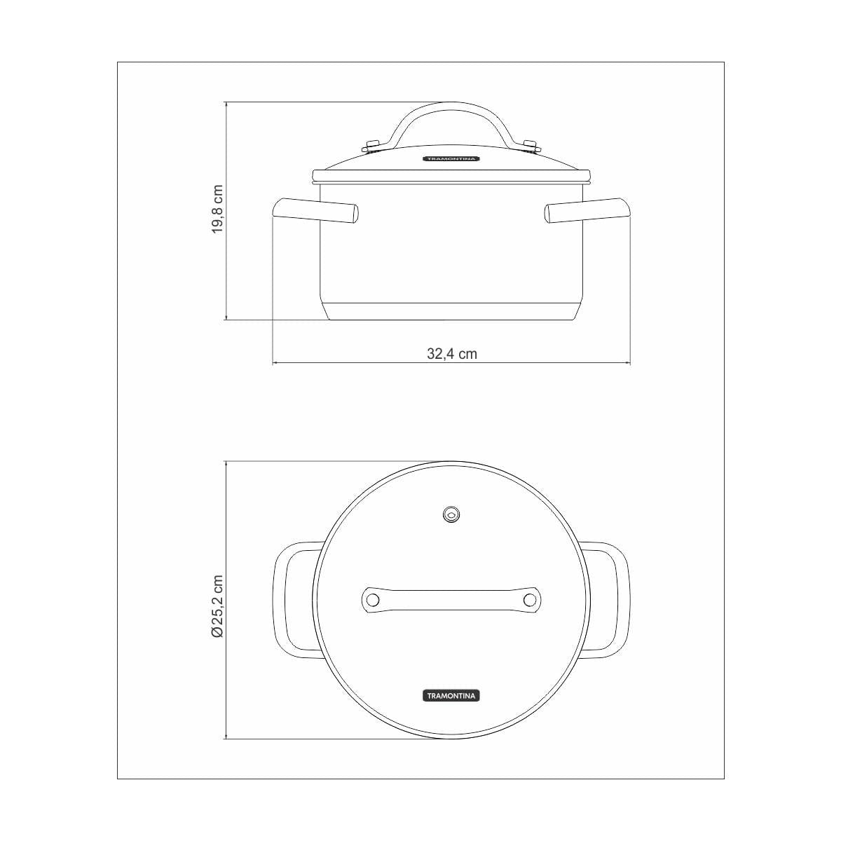 Caçarola Funda Tramontina Una em Aço Inox com Fundo Triplo e Tampa de Vidro 24 cm 6,1 L