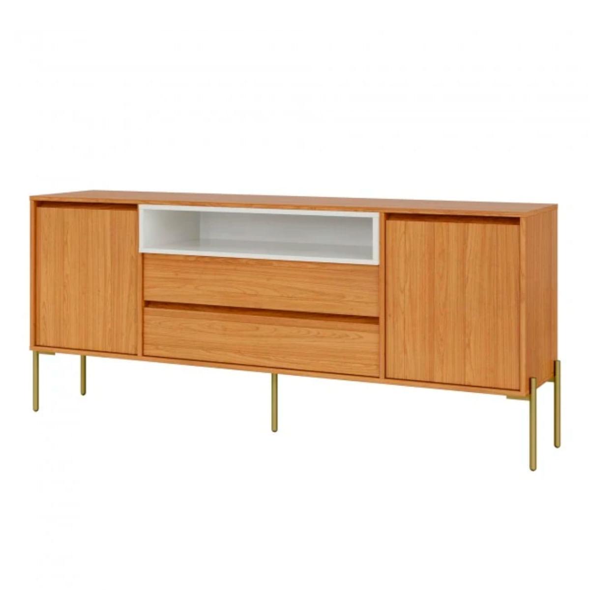 Buffet Balcão Florença 184cm MDF Freijó Off White com 2 Portas 2 Gavetas e Nicho Dalla Costa