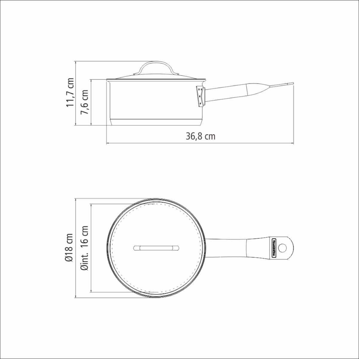Panela Tramontina Professional Aço Inox 1,4 L com Tampa Plana e Fundo Triplo 16 cm