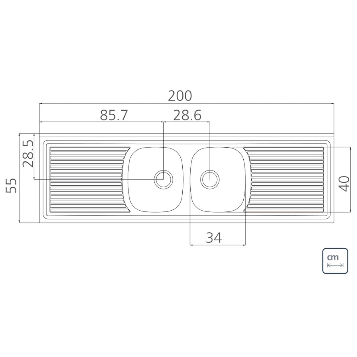 Pia de Apoio Tramontina Ribon 2C 34 em Aço Inox 200 x 55 cm