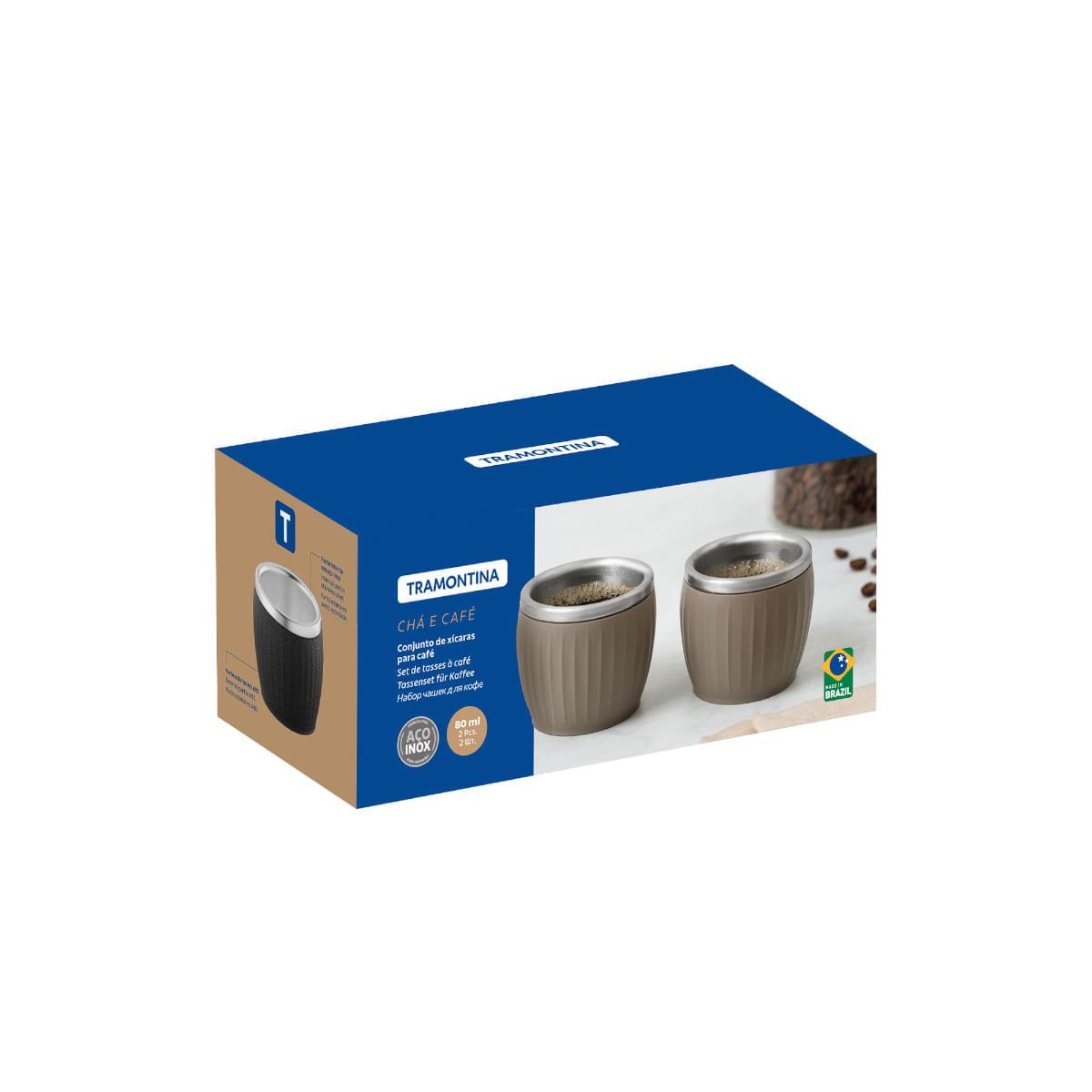 Kit 2 Xícaras para Café Tramontina em Aço Inox Cinza 80 ml