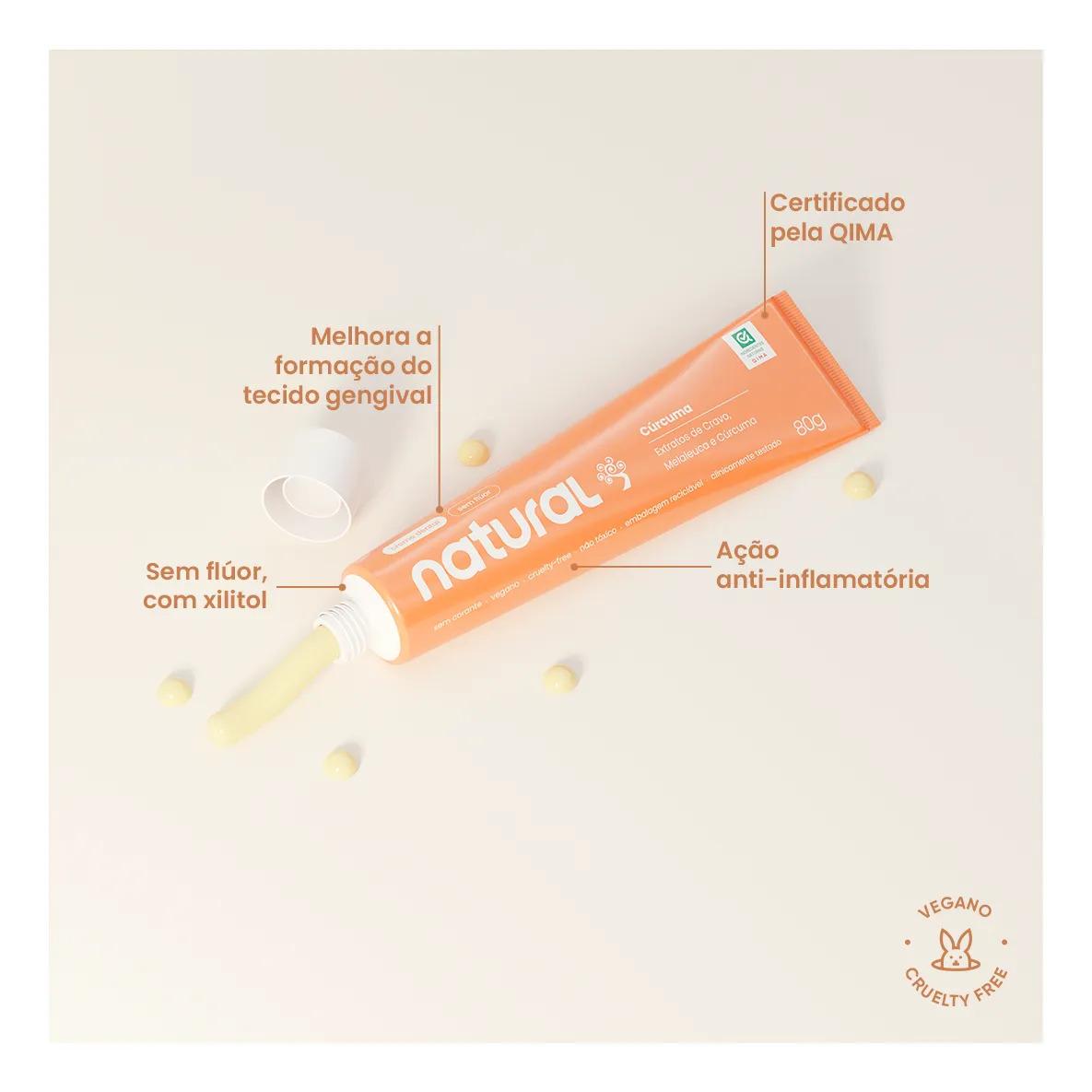 Kit 3 Pastas de Dente Naturais com Cúrcuma, Cravo e Melaleuca