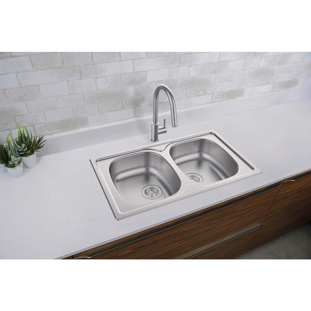 Cuba de Sobrepor Tramontina Sigma 2 Cubas em Aço Inox Pré-polido 86 x 50 cm com Válvula