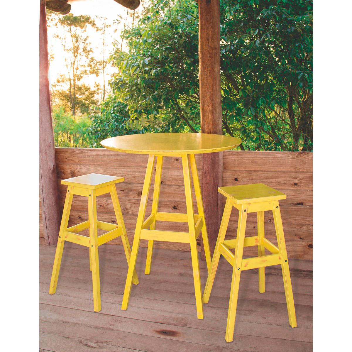 Mesa de Madeira Pub Alta Rústica Tramontina 80 x 80 cm Amarela 91451117