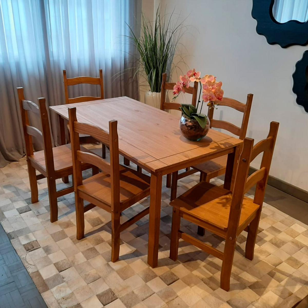 Conjunto Sala de Jantar Mesa 150x80 cm 6 Cadeiras Madeira Marin Brasil