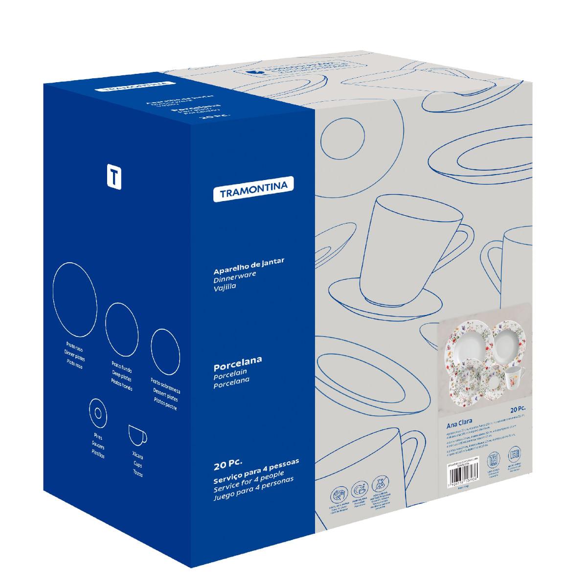 Aparelho de Jantar Tramontina Ana Clara em Porcelana Decorada 20 Peças