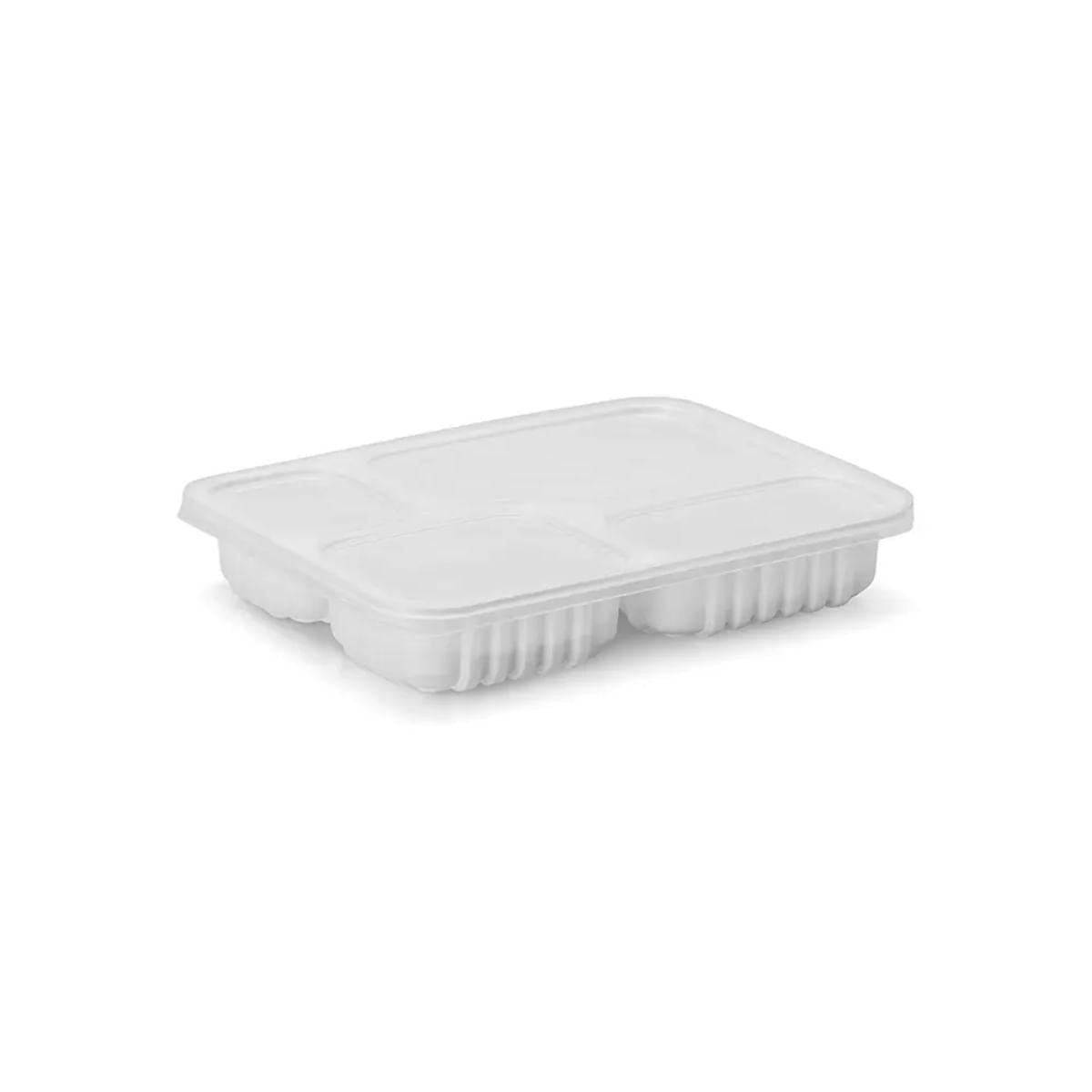 100un Bandeja Refeição com 4 Divisórias 1225ml G324 Branco Freezer Microondas Galvanotek