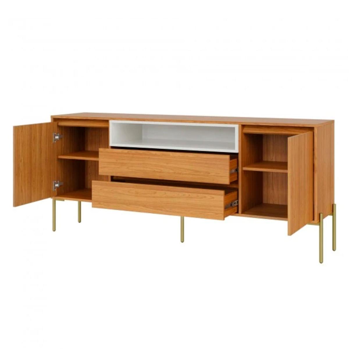 Buffet Balcão Florença 184cm MDF Freijó Off White com 2 Portas 2 Gavetas e Nicho Dalla Costa
