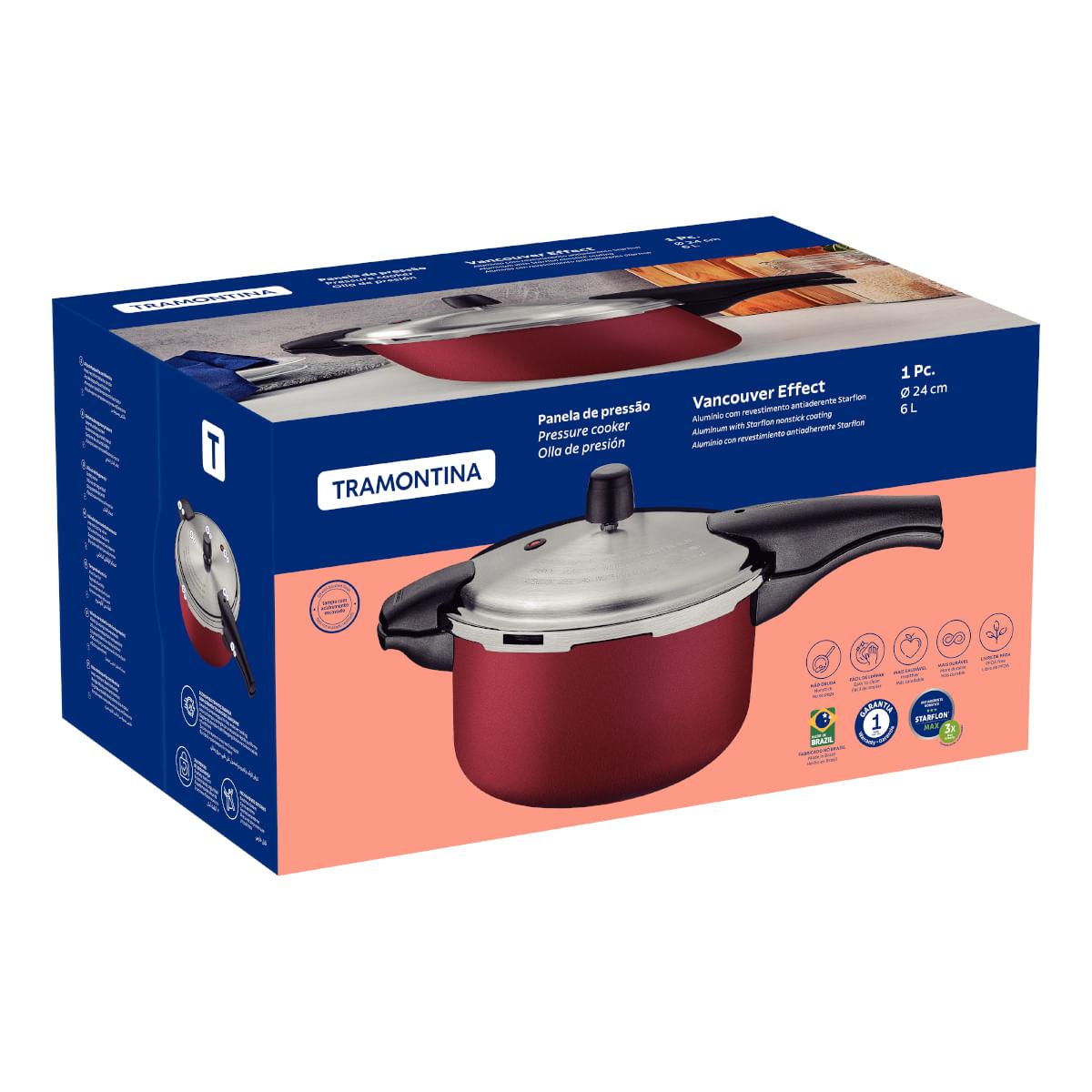 Panela de Pressão Tramontina Vancouver Effrect 6 Litros 24 cm Vermelho em Alumínio Starflon Max