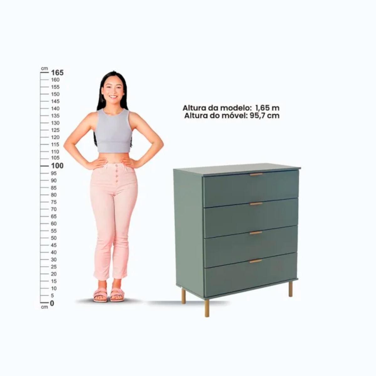 Cômoda 4 Gavetas Verde Oliva em MDF 80x40x96 cm Ditália