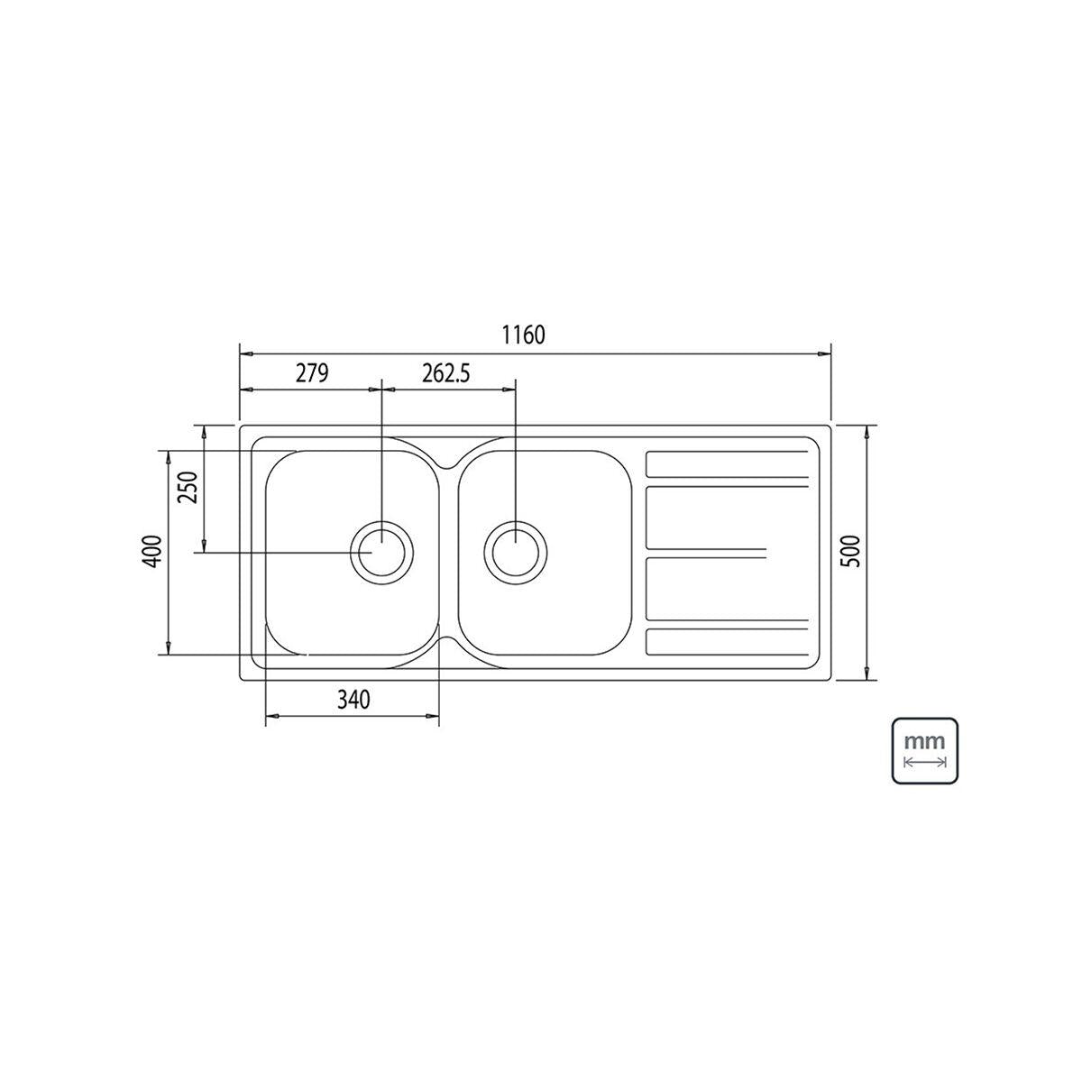 Cuba de Sobrepor Tramontina Marea 2C 34 Plus em Aço Inox Acetinado 116 x 50 cm