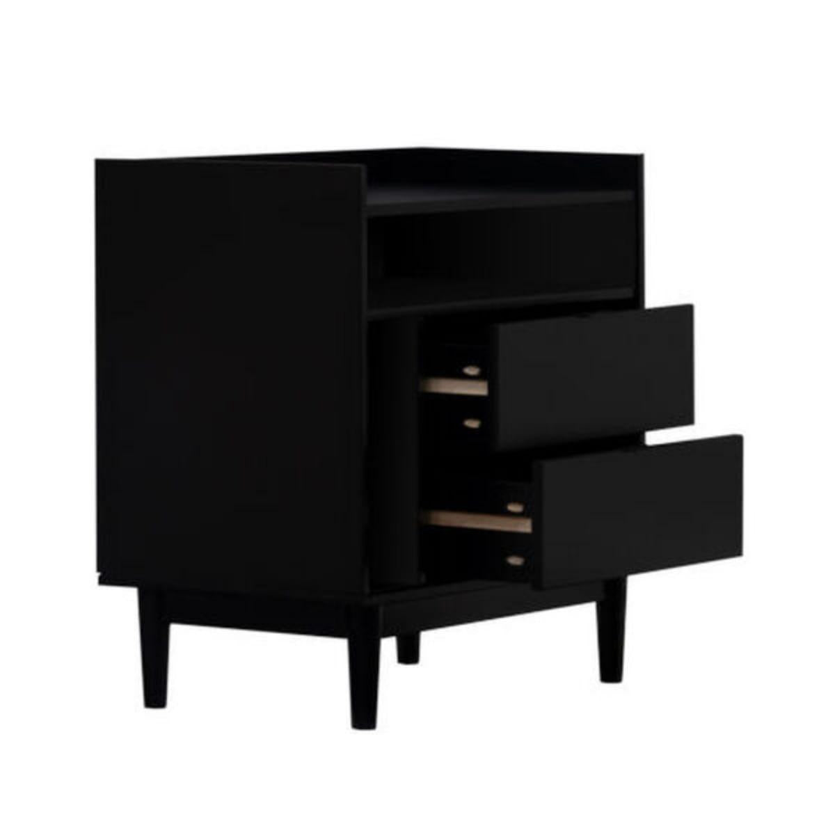Mesa de Cabeceira Laca Preta 63cm 2 Gavetas em Madeira Marin