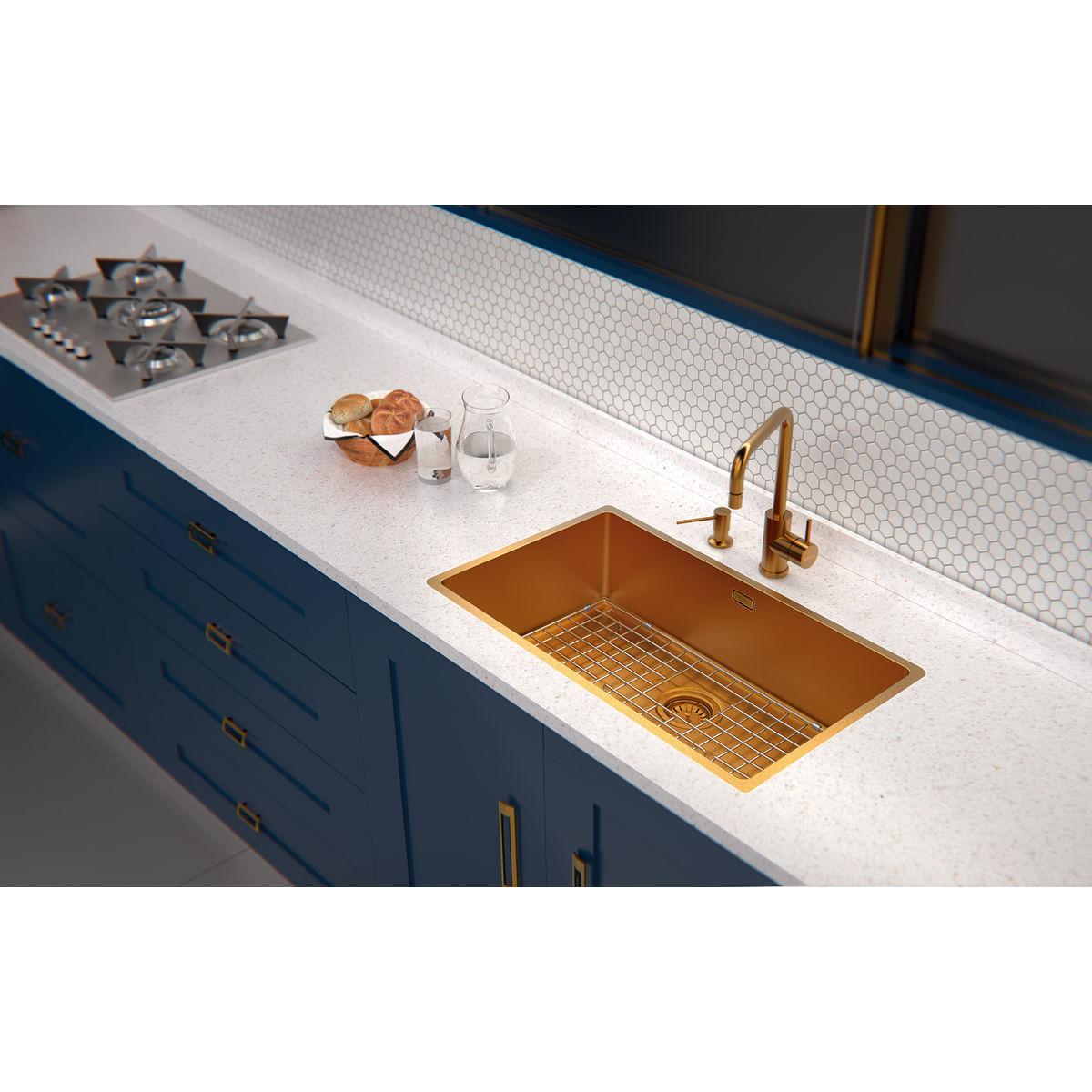 Cuba Tramontina Quadrum 70 em Aço Inox com Revestimento PVD Gold 70 x 40 cm OUTLET