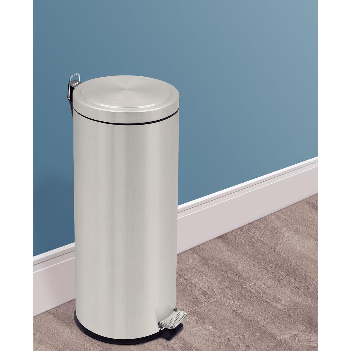 Lixeira com Pedal Tramontina Brasil Plus 30 Litros em Aço Inox Acetinado