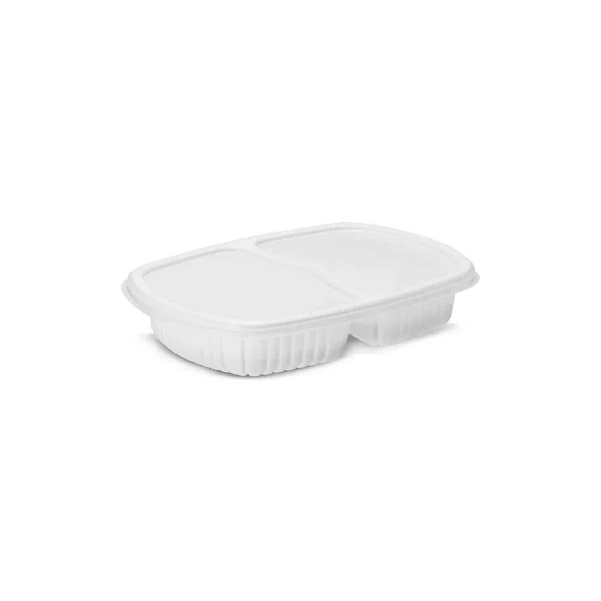 100un Bandeja Refeição com 2 Divisórias 1150ml G322 Branca Freezer Microondas Galvanotek