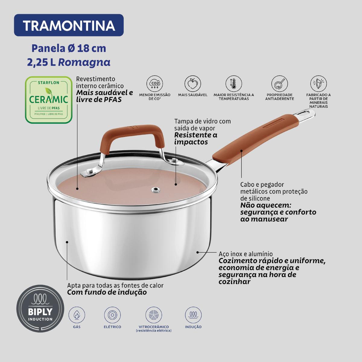 Panela Tramontina Romagna Aço Inox Cerâmico Marfim 18 cm 2,25 L
