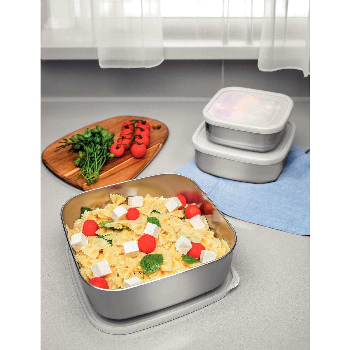 Jogo de Potes Tramontina Freezinox Quadrados Aço Inox com Tampa Plástica 3 Peças