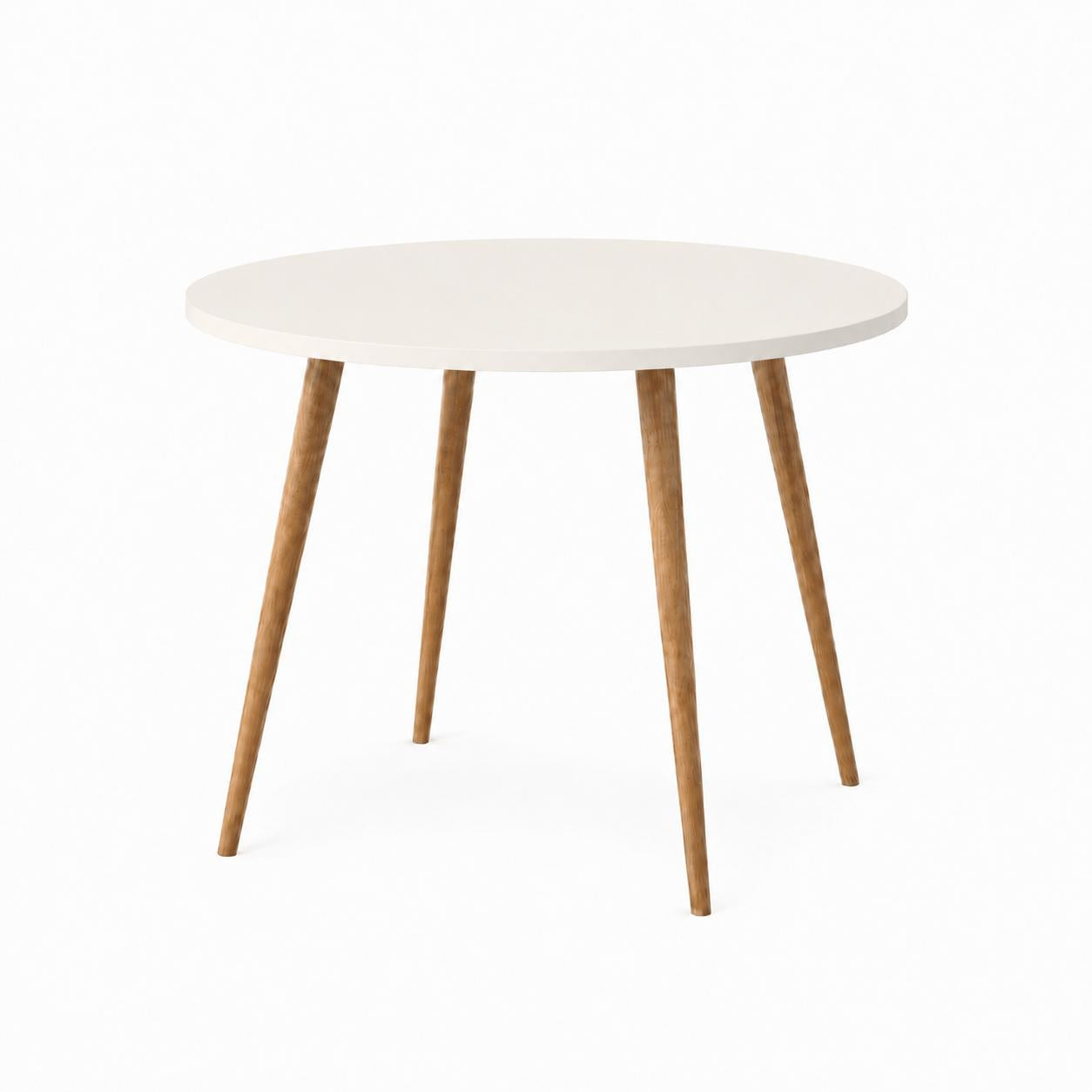 Mesa Jantar Sofia Redonda 80cm Branco Plus 18mm Pés de Madeira Natural Marin
