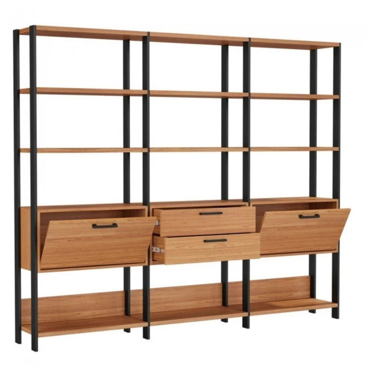 Estante 2 Portas 2 Gavetas Freijó Preto 216x32x185 cm Dalla Costa