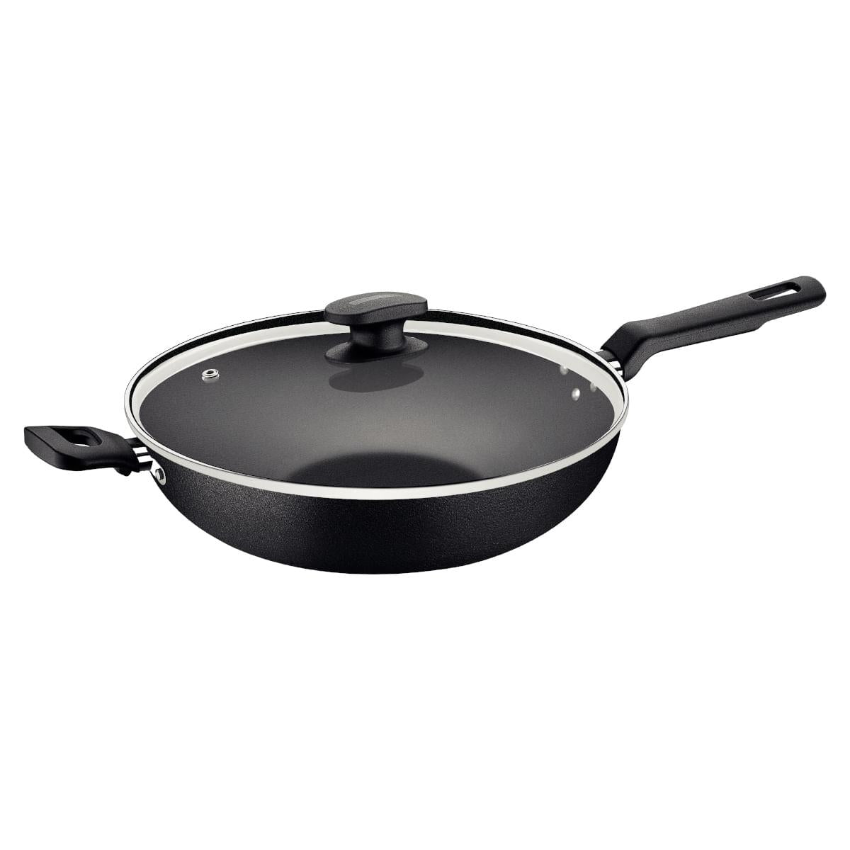 Wok Tramontina Loreto Antiaderente Tampa de Vidro 28 cm 3,3 L Grafite