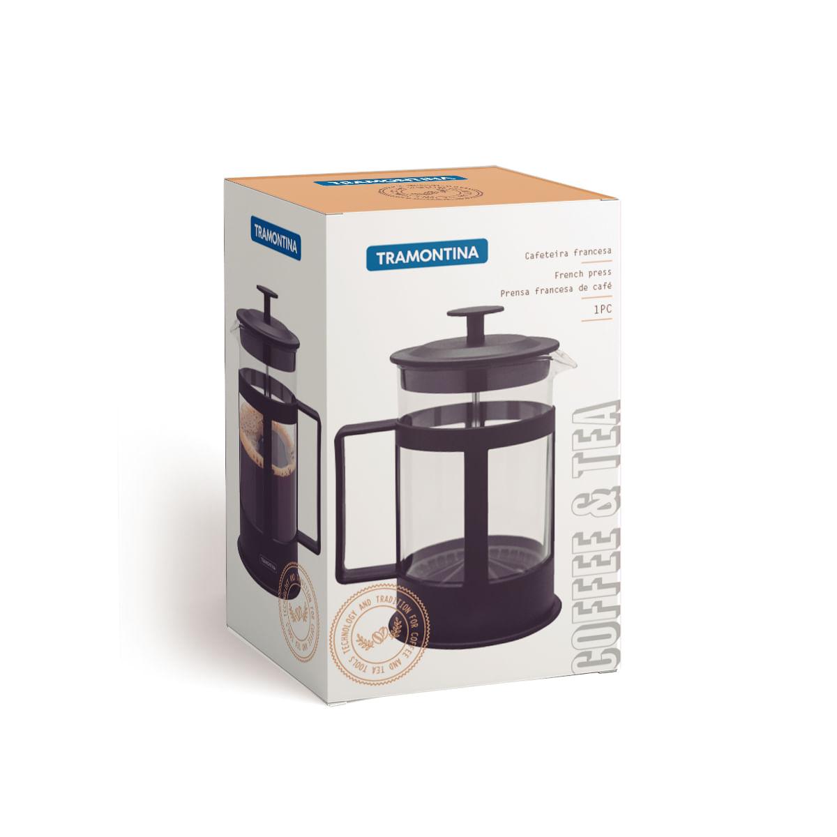 Cafeteira Francesa Tramontina em Vidro e Polipropileno Preto 600 ml
