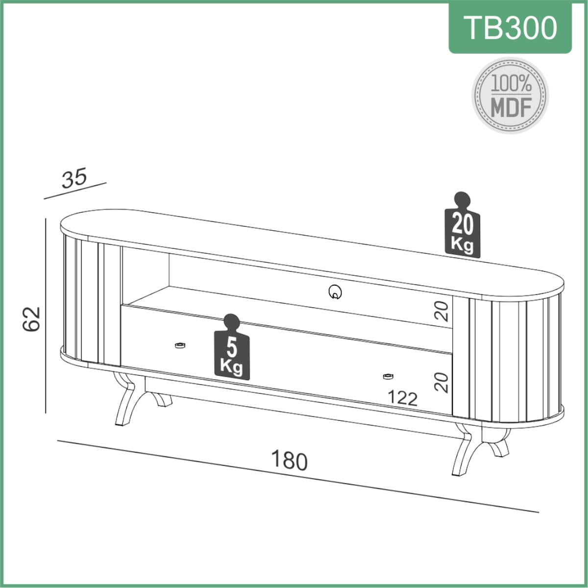 Rack Sala TV Curvo 180 cm Nicho e Gaveta em MDF Freijó com Preto Fosco Dalla Costa TB300JPF
