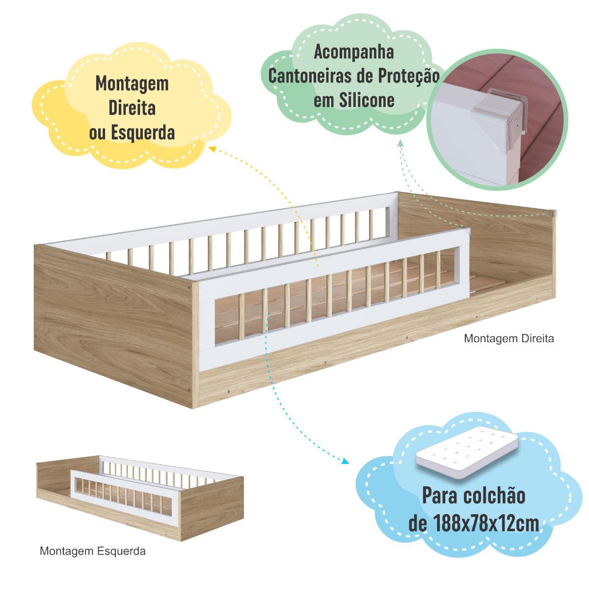 Cama Infantil Montessoriana Solteiro Affetto Aveiro com Branco Completa Móveis
