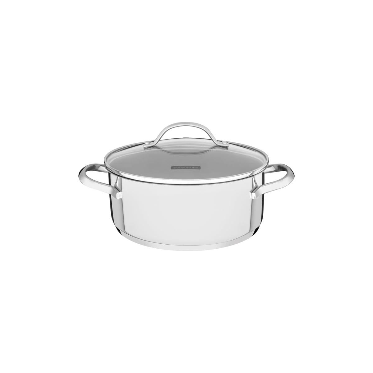 Caçarola Rasa Tramontina Una em Aço Inox com Fundo Triplo e Tampa de Vidro 16 cm 1,4 L
