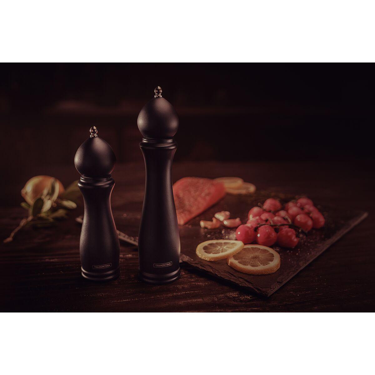 Moedor de Pimenta e Sal Tramontina Black em Cerâmica com Recipiente de Madeira 8"