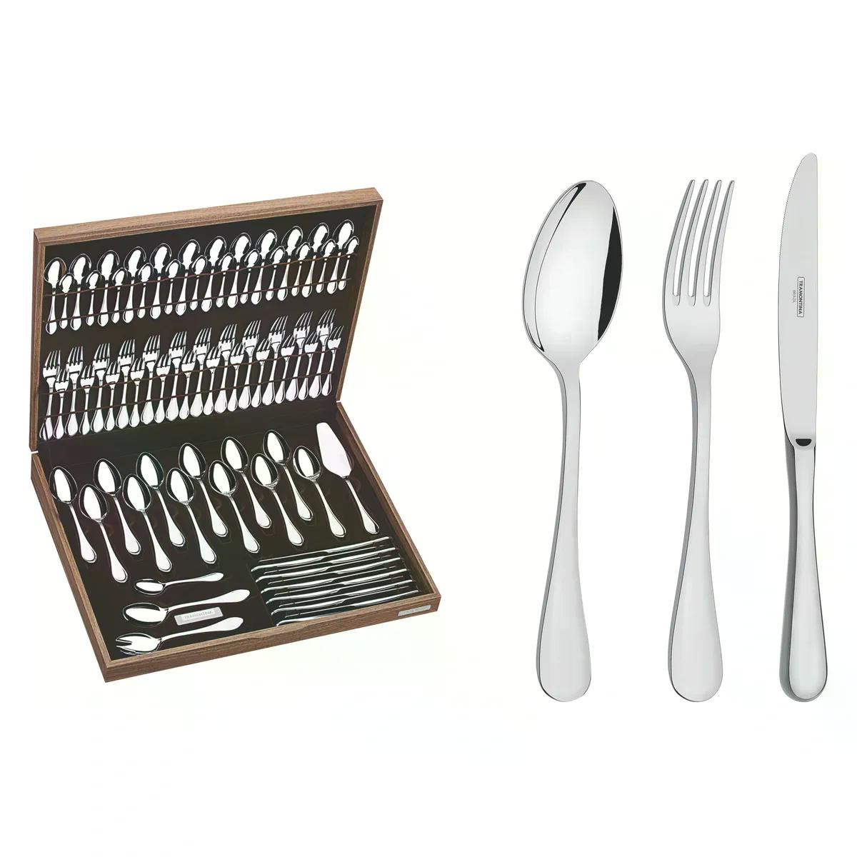 Faqueiro Tramontina Classic Aço Inox 76 Peças com Estojo de Madeira