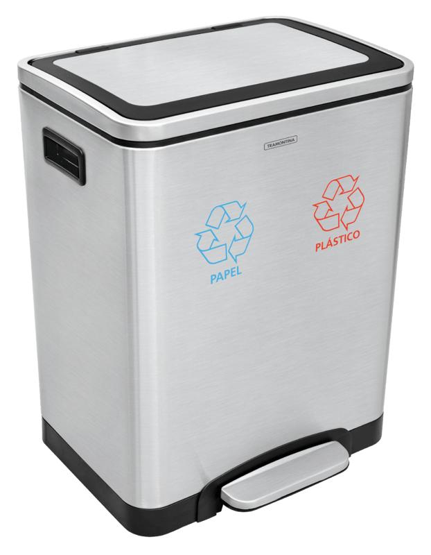 Lixeira Inox com Pedal Dupla 15 Litros Quadratta Plus OUTLET Tramontina 94900474