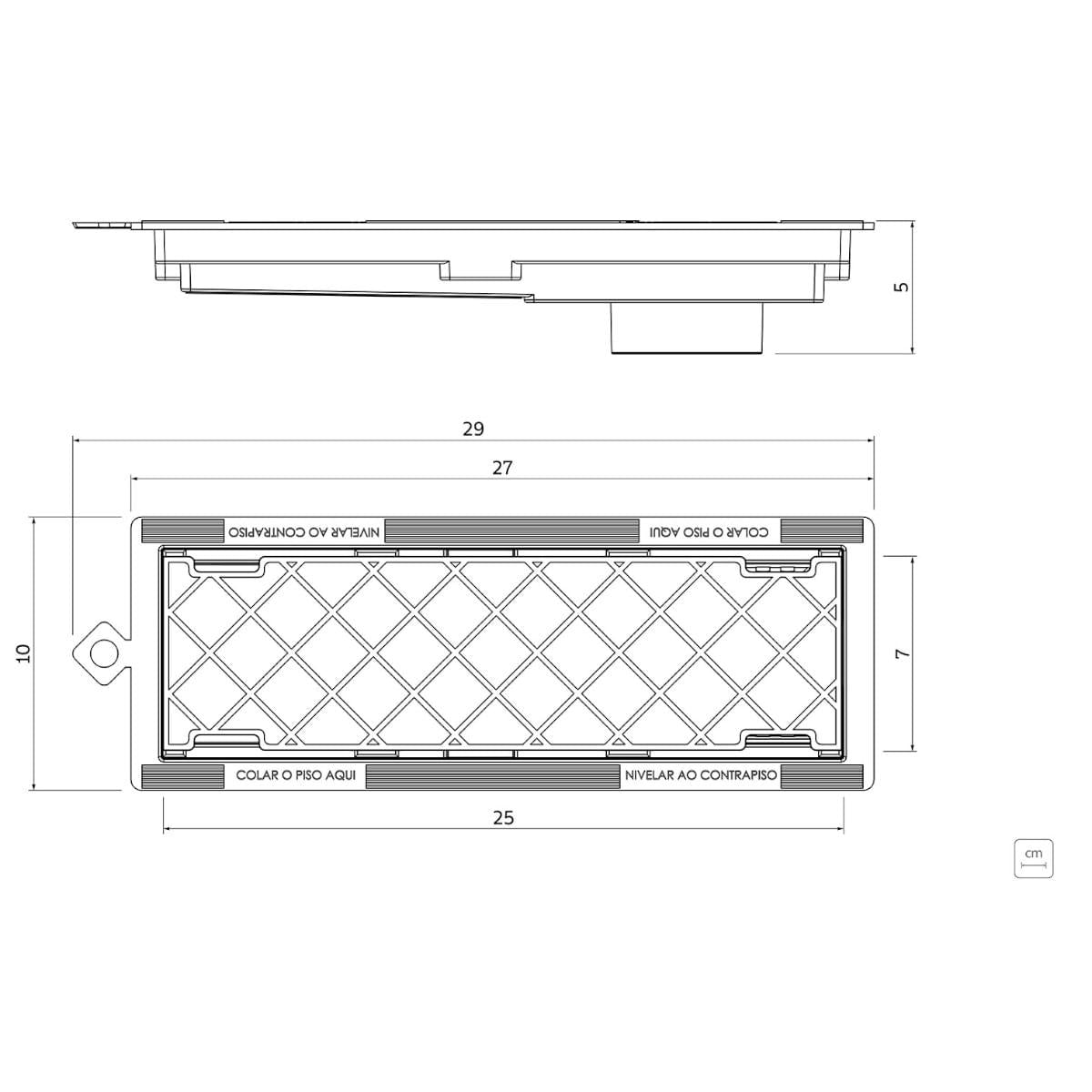 Ralo Oculto Tramontina Slim Hide em PVC 25 x 7 cm
