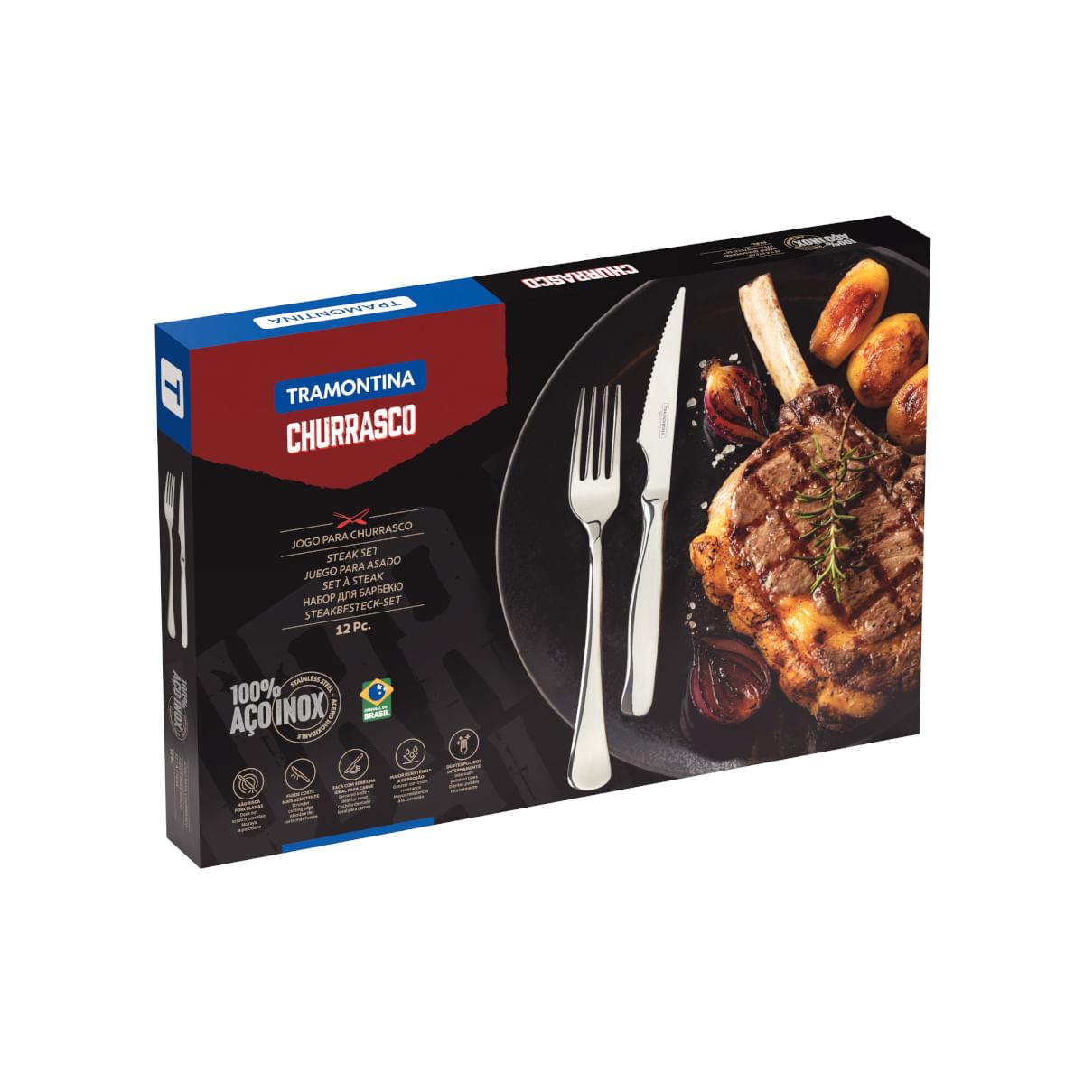 Jogo para Churrasco Tramontina Zurique Aço Inox Fio Serrilhado 12 Peças