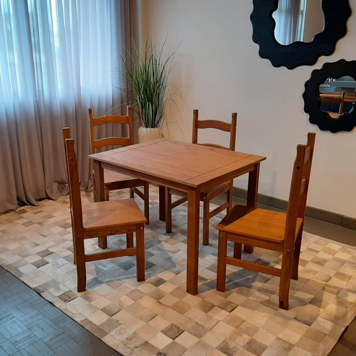 Conjunto Sala de Jantar Mesa 100x80 cm 4 Cadeiras Madeira Marin Brasil