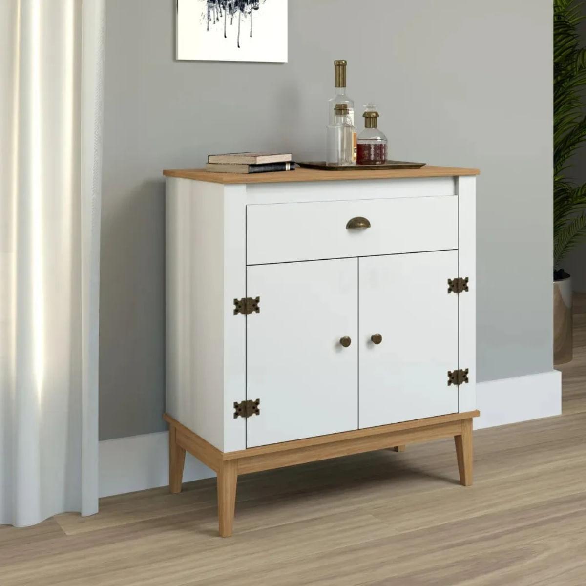 Aparador Colonial 80cm Mel Branco 2 Portas 1 Gaveta Movelbento