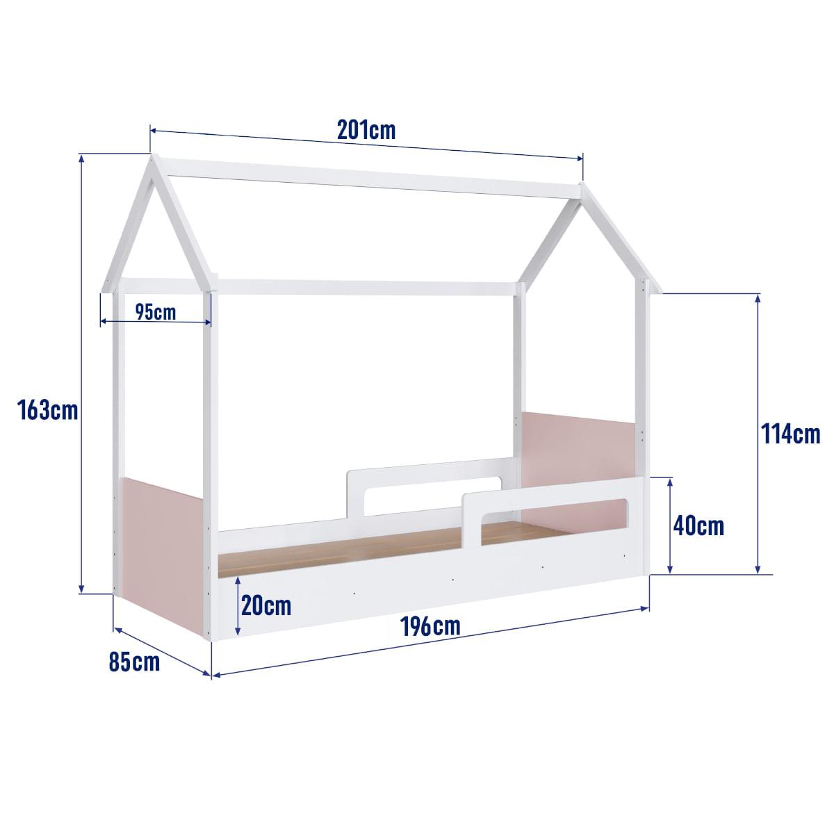 Cama Infantil Montessoriana Solteiro Branco com Rosa Completa Móveis