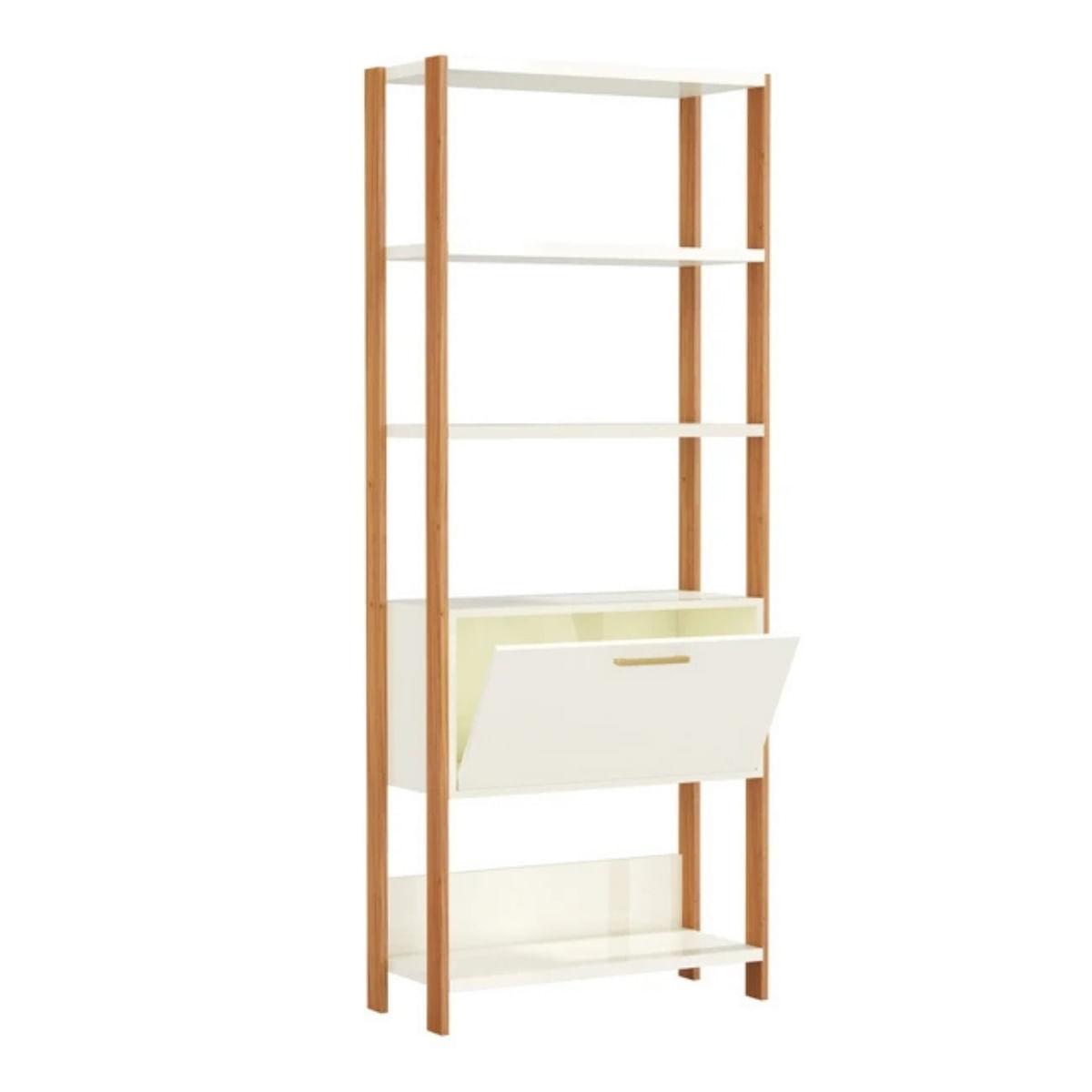 Estante 5 Prateleiras 1 `Porta Off White Freijó 73x32x185 cm Dalla Costa