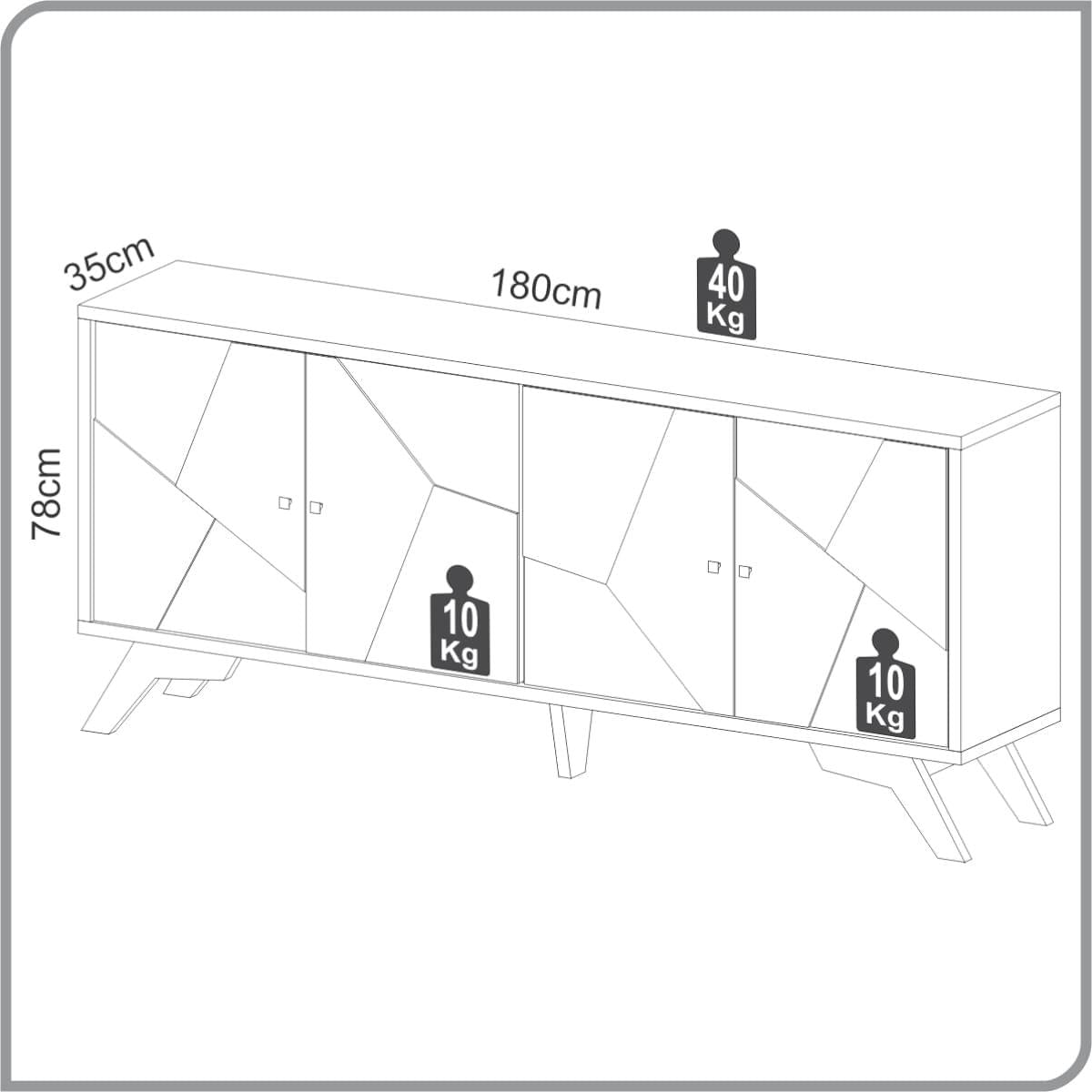 Balcão Buffet Mosaico 4 Portas em MDF Freijó Branco 180cm TB297 Dalla Costa