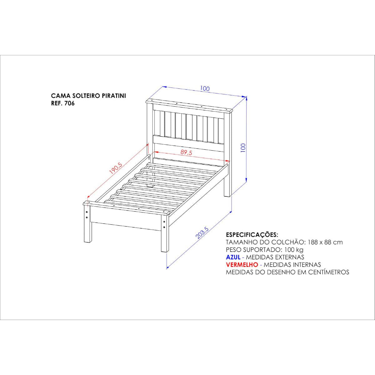 Cama de Solteiro Mel Acetinado Madeira Maciça Piratini
