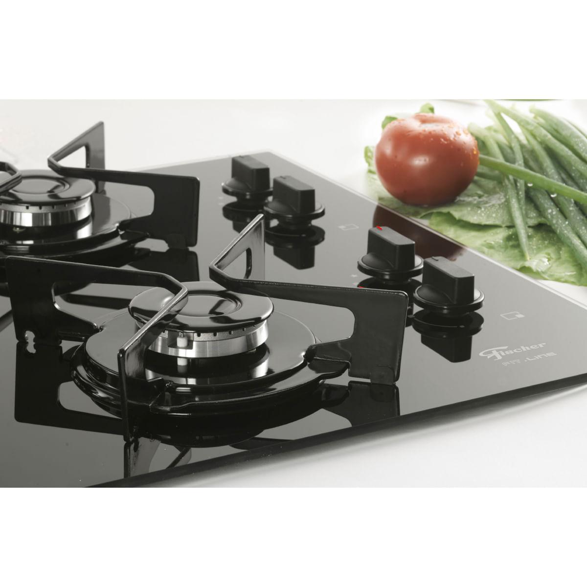 Fogão Cooktop Fischer 4Q Fit Line Gás Mesa Vidro