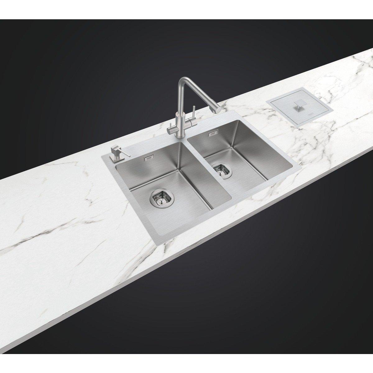 Cuba de Sobrepor Tramontina Quadrum Flush 2C 34 em Aço Inox Scotch Brite 77 x 51 cm OUTLET