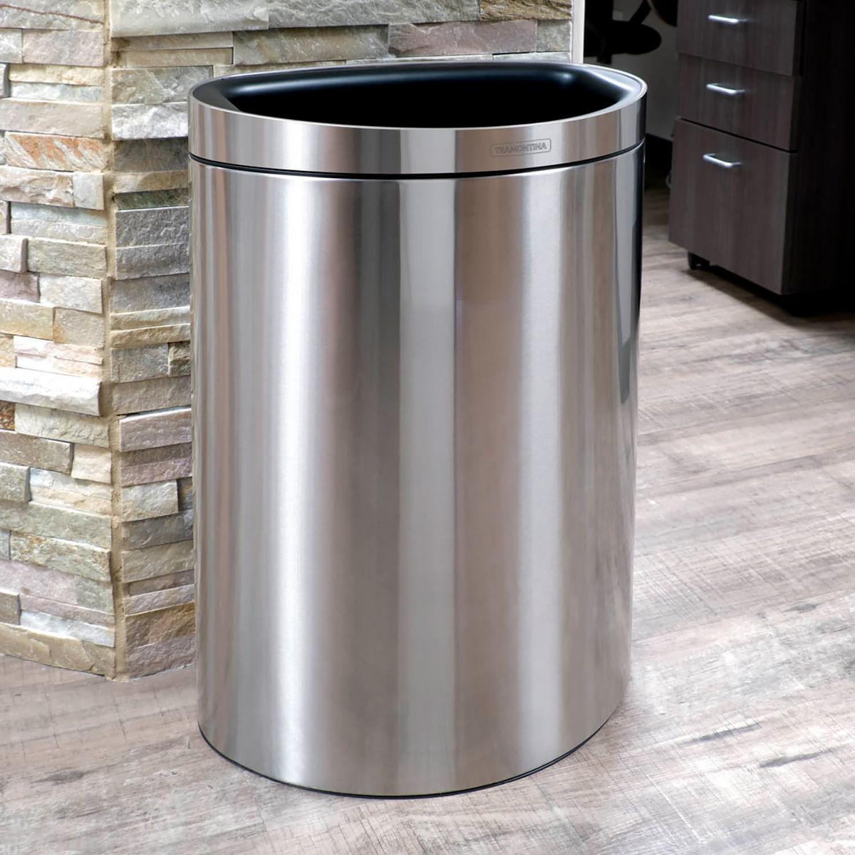 Lixeira Tramontina 49 Litros Tipo D em Aço Inox com Acabamento Scotch Brite e Balde Interno Removível
