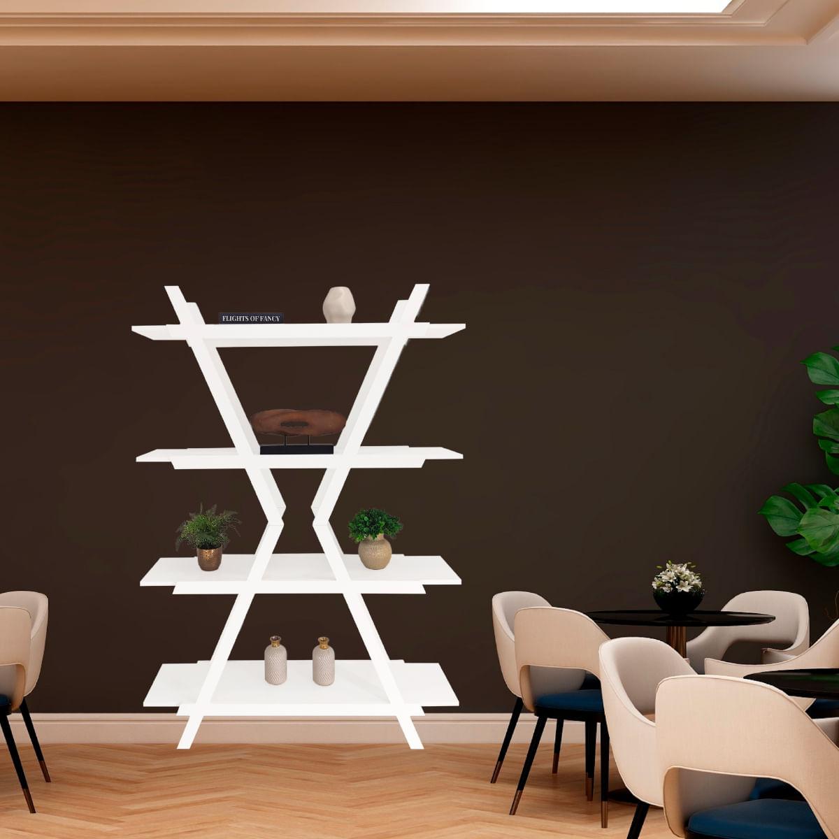 Estante Topázio 4 Prateleiras em MDF Branco 126x36x181 cm Woodyou