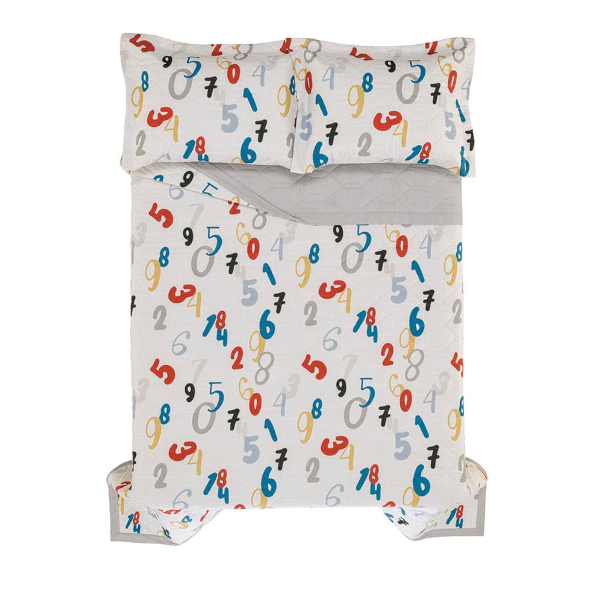 Cobre Leito Infantil Casal Karsten 180 fios Percal 100% Algodão com 2 Porta Travesseiros Números Estampado