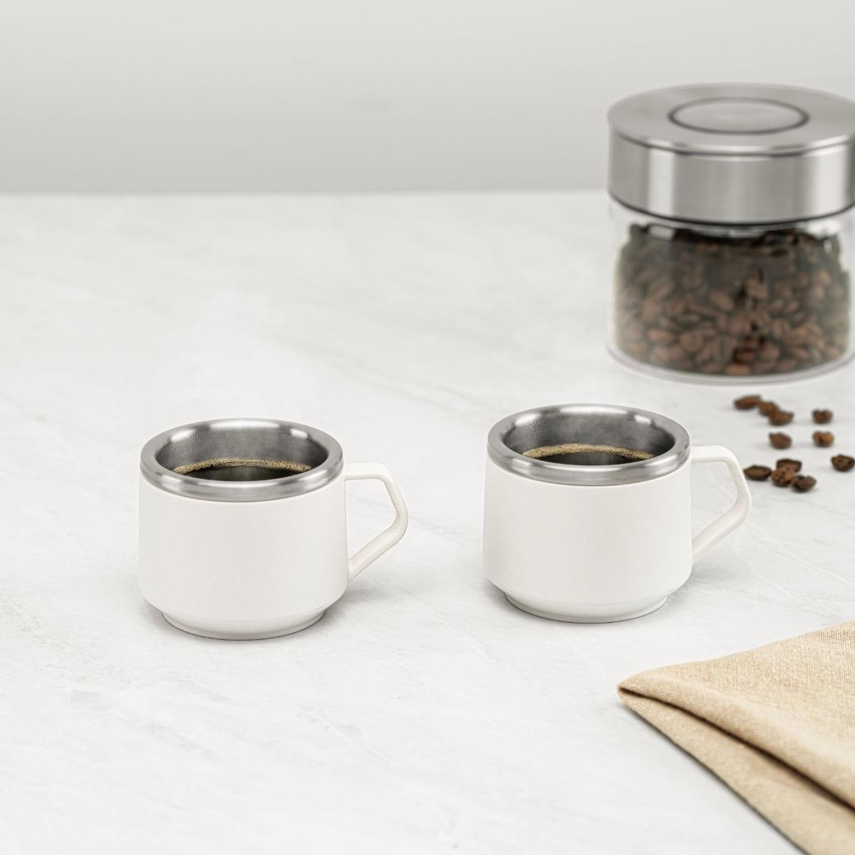 Kit 2 Xícaras para Café Tramontina em Aço Inox Branco 80 ml
