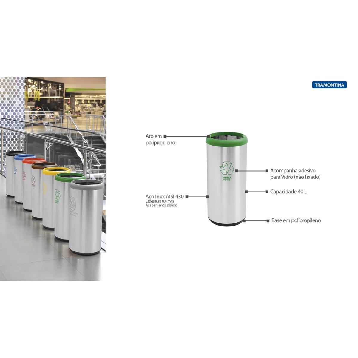 Lixeira Inox Tramontina 40 Litros Cápsula Selecta Plus Verde