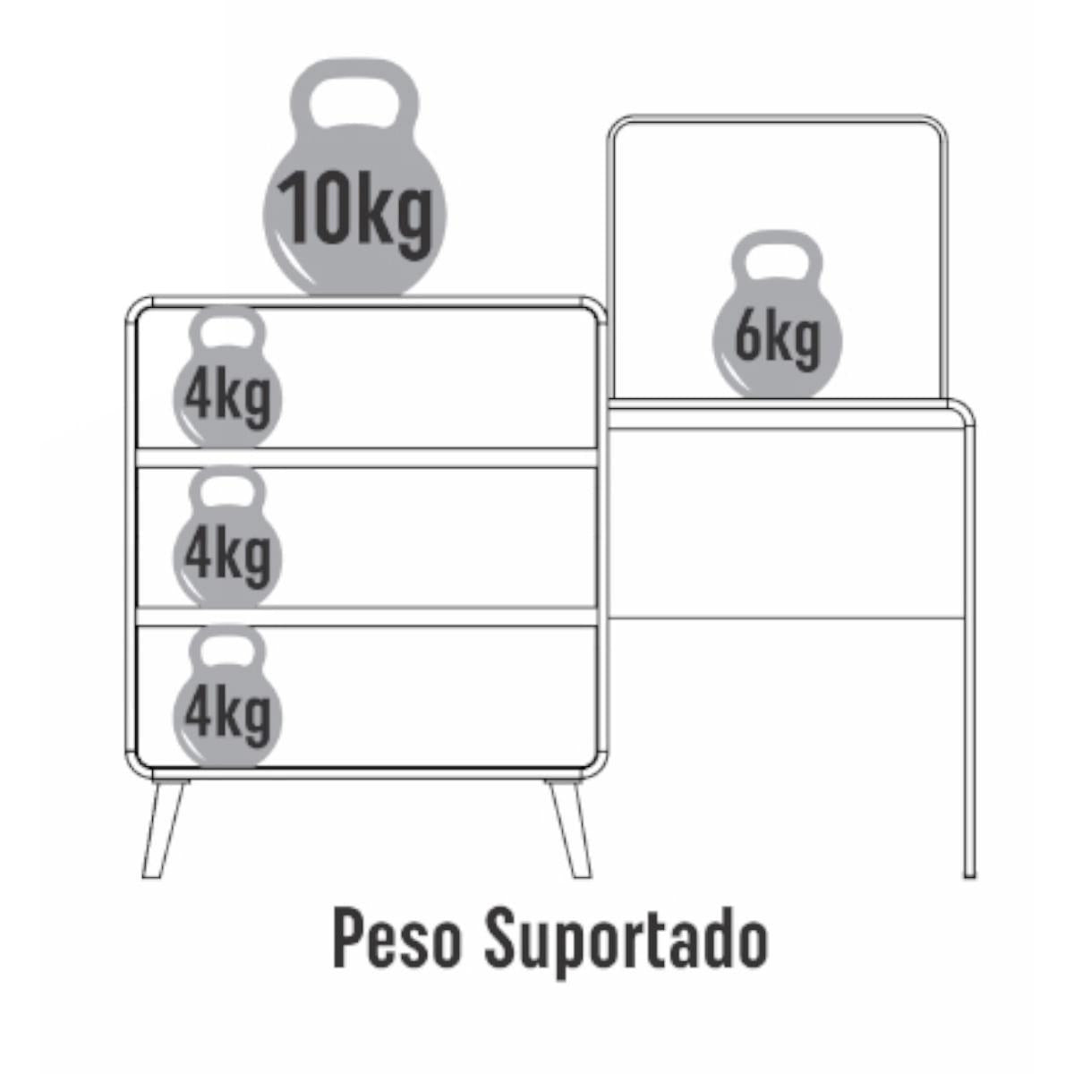 Cômoda Penteadeira 3 Gavetas Curve Bege Dunas Completa Móveis